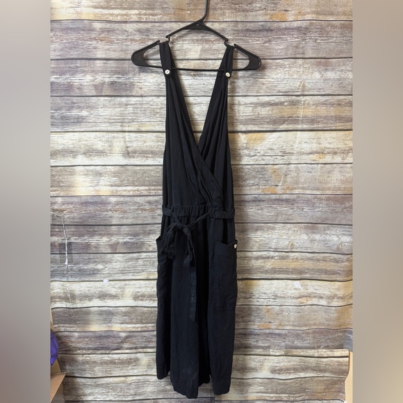 Elevenses Anthropologie Utility Black Wide Leg Crop Tencel Jumpsuit Womens 8‎ - Picture 2 of 7
